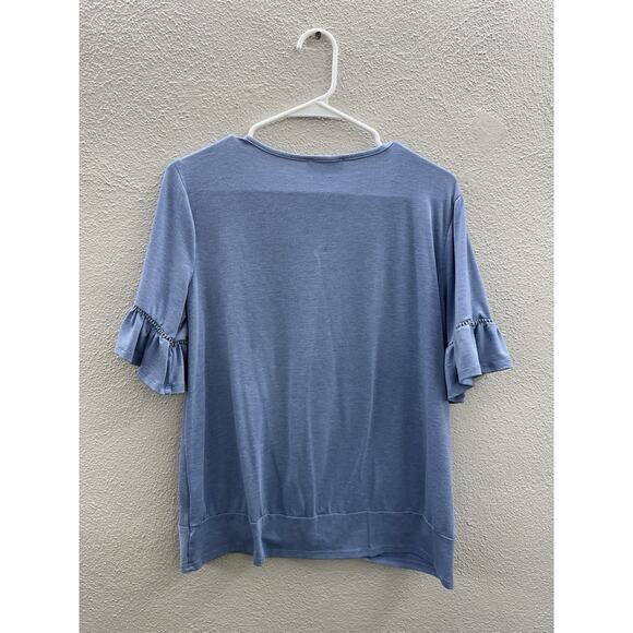 Luxology Womens Shirt Size Medium Blue Half Sleeve Ruffle - Picture 7 of 11